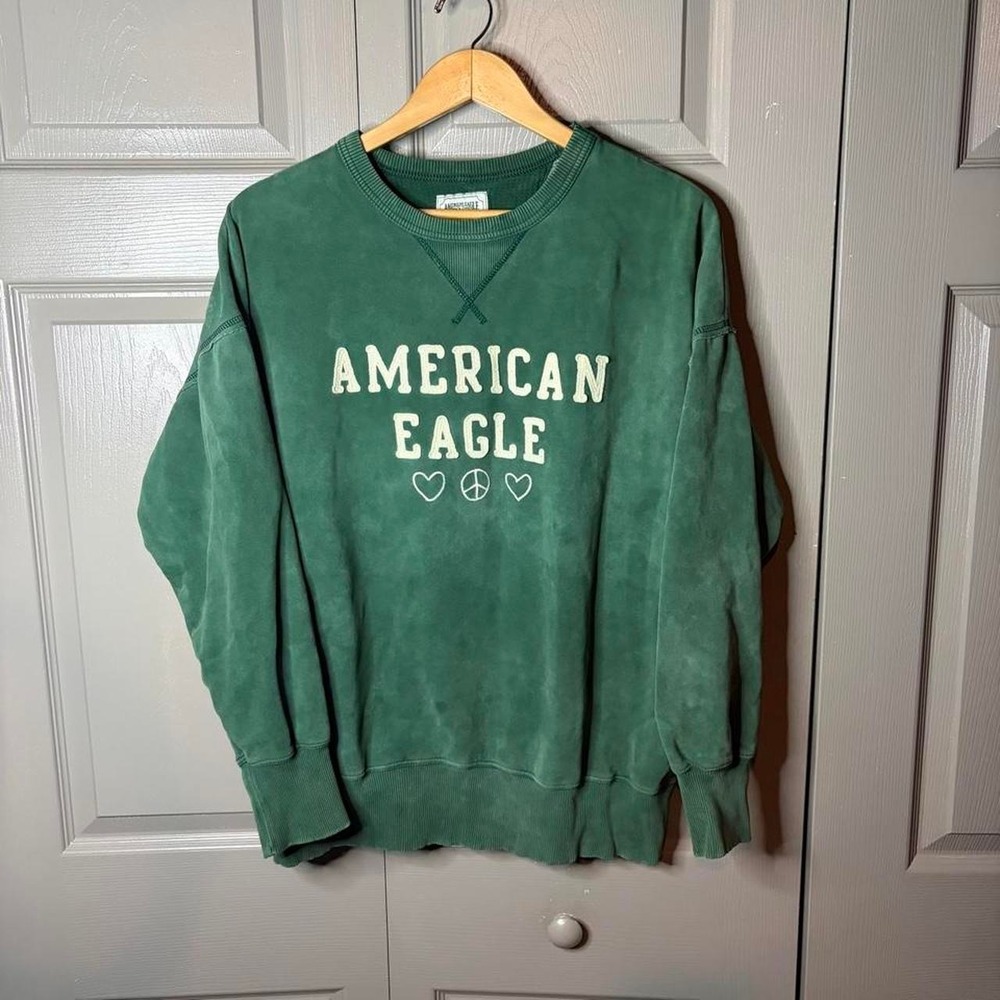 American eagle sweatshirt‎ Size small green preppy summer pullover peace love